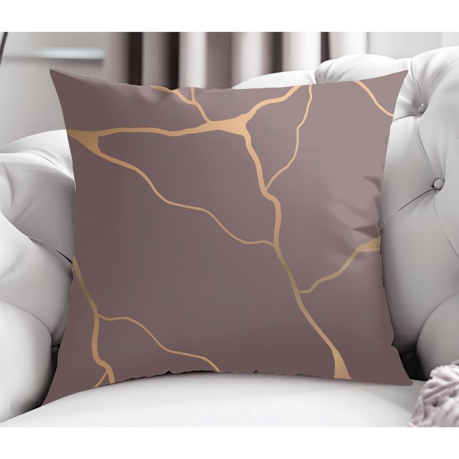 Elegant Modern Abstract Gold Vein Design Mauve Cushion (Creator Uploaded)