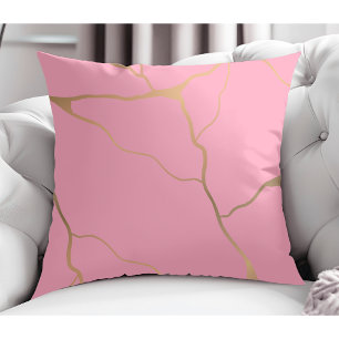 Elegant Modern Abstract Gold Vein Design Pink Cushion