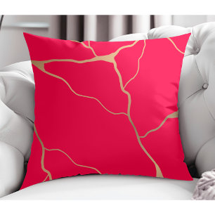 Elegant Modern Abstract Gold Vein Design Red Cushion