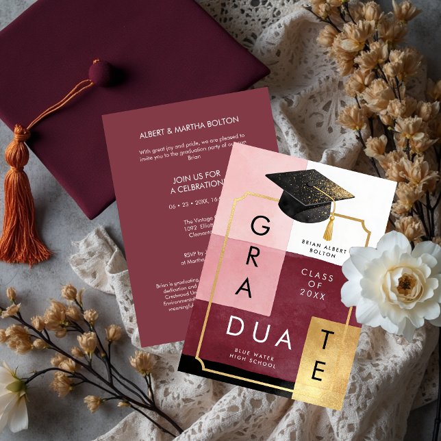 Elegant Modern Abstract Graduation Cap Party Invitation (Modern Abstract Graduation Cap Invitation Design for Graduation Party. )