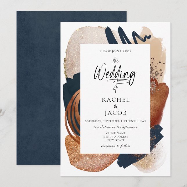 Elegant Modern Abstract Terracotta Wedding Invitation (Front/Back)