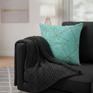 Elegant Modern Abstract Turquoise and Gold Cushion