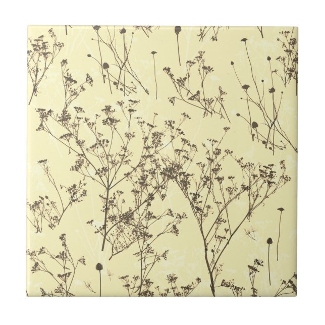 Elegant Modern Abstract Wild Flowers Cream Beige Tile (Front)