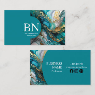 Elegant Modern Agate Marble Teal & Gold Business Card