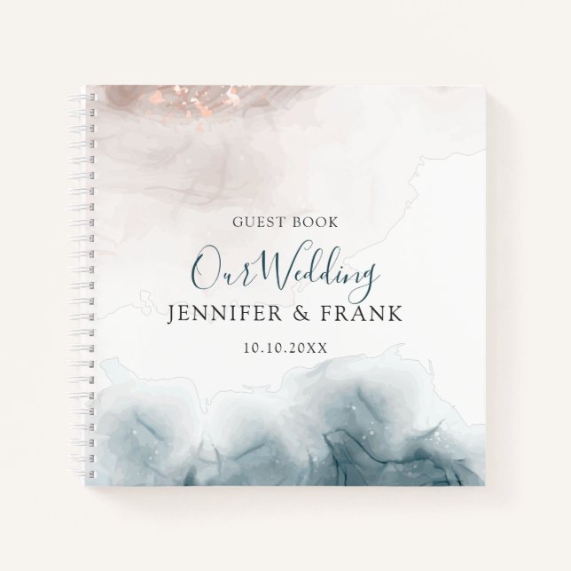 Elegant Modern Alcohol Ink Blush Blue Notebook (Front)