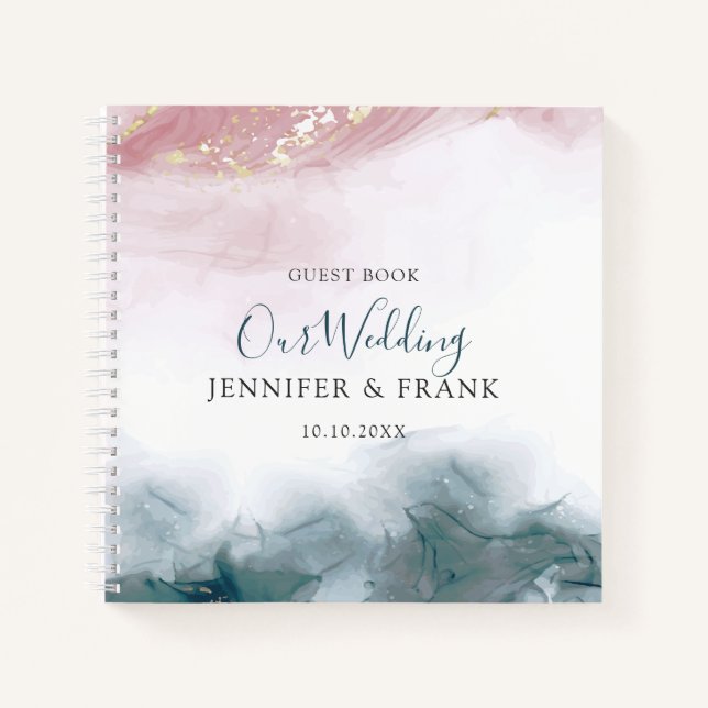 Elegant Modern Alcohol Ink Blush Blue Watercolor Notebook (Front)