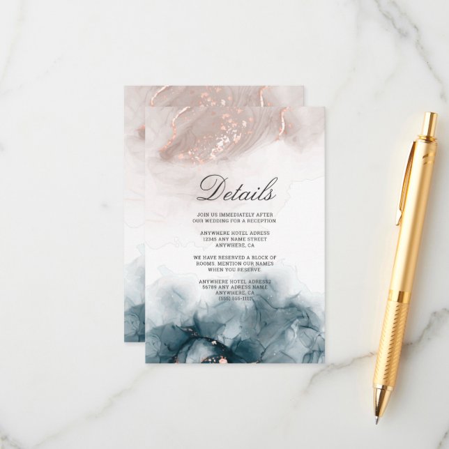 Elegant Modern Alcohol Ink Gold Blush Blue Minimal Enclosure Card (Front/Back In Situ)