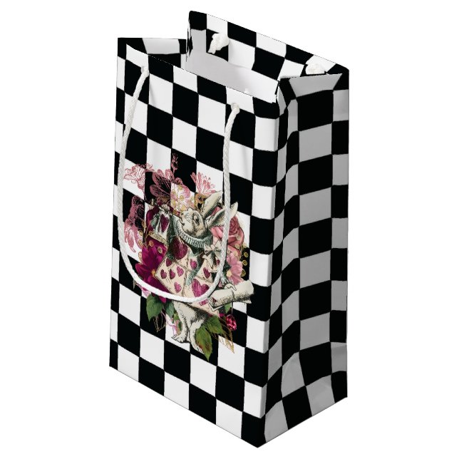 Elegant Modern Alice in Wonderland Rabbit Small Gift Bag (Back Angled)