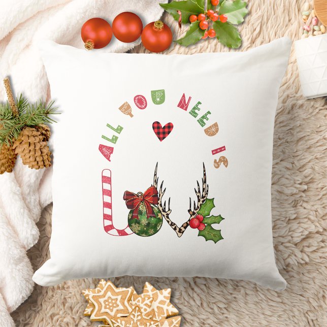 Elegant Modern All You Need Is Love Christmas Cushion (Creator Uploaded)