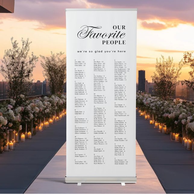 Elegant Modern Alphabetical Seating Chart Retracta Retractable Banner (Creator Uploaded)