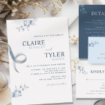 Elegant Modern and Minimal Blue Wedding Invitation<br><div class="desc">Modern elegant wedding invitation with contemporary typography and subtle fine hand-drawn floral detail in blue. Easy to fill in the template. Ability to "edit using design tool" and make changes to font size, style, position, and even colour. The last names are in a dusty blue hue while the rest of...</div>
