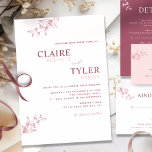 Elegant Modern and Minimal Burgundy, Pink Wedding Invitation<br><div class="desc">Modern elegant wedding invitation with contemporary typography and subtle, fine hand-drawn floral detail in burgundy, dusty rose, and blush pink hues. Easy to fill in the template. Ability to "edit using design tool" and make changes to font size, style, position, and even colour. The last names are in a blush...</div>