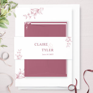 Elegant Modern and Minimal Burgundy, Pink Wedding Invitation Belly Band