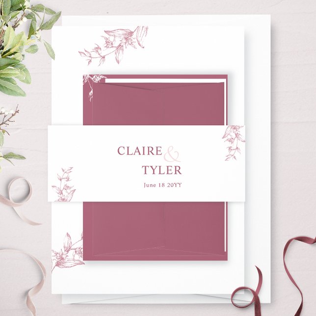 Elegant Modern and Minimal Burgundy, Pink Wedding Invitation Belly Band (Creator Uploaded)