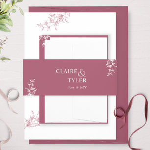 Elegant Modern and Minimal Burgundy Wedding Invitation Belly Band