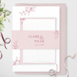 Elegant Modern and Minimal Dusty Pink Wedding Invitation Belly Band