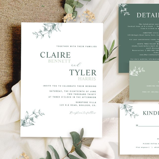 Elegant Modern and Minimal Green Wedding Invitation (Creator Uploaded)