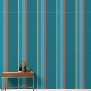 Elegant, Modern Aqua Blue and Rust Stone Stripes Wallpaper