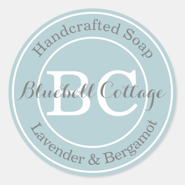 Elegant Modern Aqua Blue Monogram Handmade Soap Classic Round Sticker (Front)
