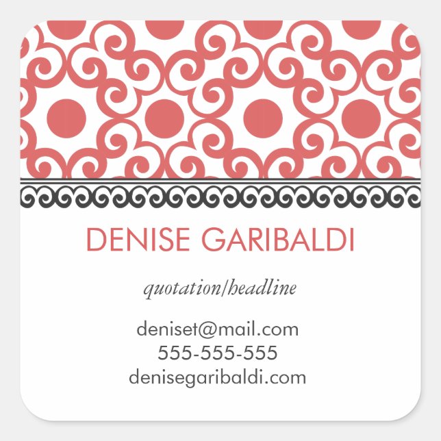 Elegant Modern Arabesque Personalised Address Square Sticker (Front)