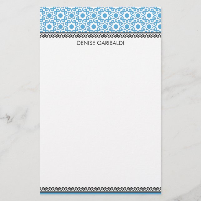 Elegant Modern Arabesque Personalised Stationery (Front)