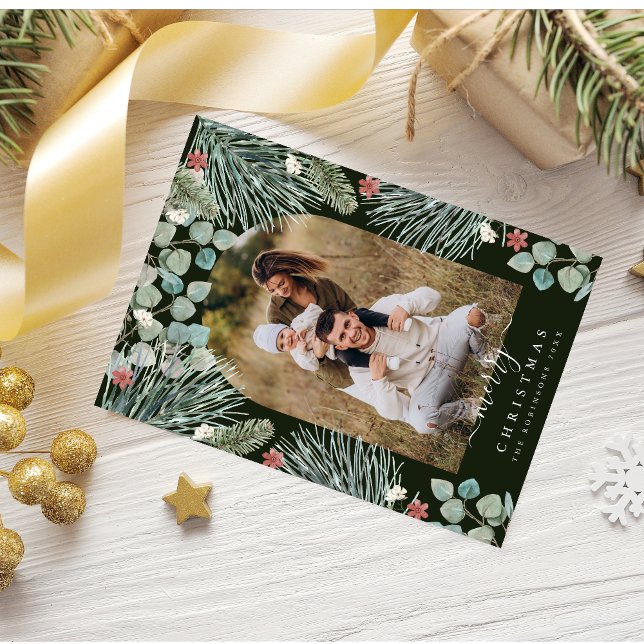 Elegant Modern Arch Botanical Christmas Photo Invi Holiday Card (Creator Uploaded)