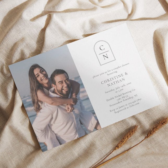 Elegant Modern Arch Monogram Photo Couples Shower Invitation (Creator Uploaded)