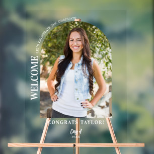 Elegant Modern Arch Photo Grad Party Welcome Acrylic Sign