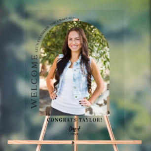 Elegant Modern Arch Photo Grad Party Welcome Acrylic Sign