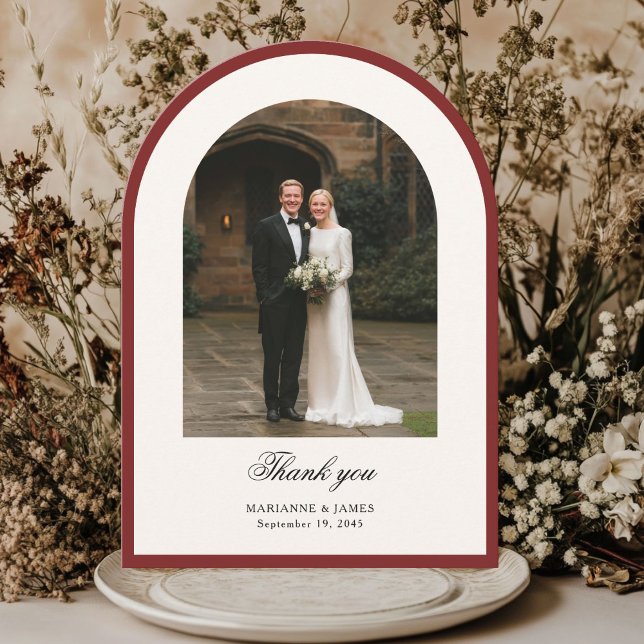 Elegant Modern Arch Photo Wedding Thank You Card (Creator Uploaded)