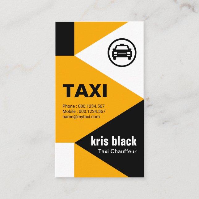 Elegant Modern Arrowhead Triangles Taxi Service Business Card (Front)