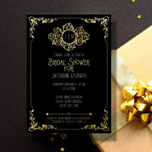 Elegant Modern Art Deco Black Gold Bridal Shower F