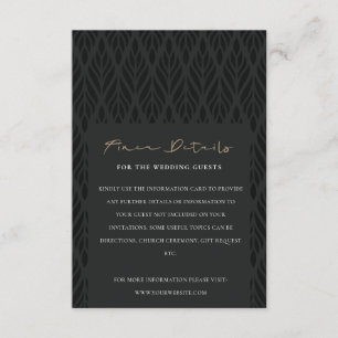 ELEGANT MODERN ART DECO BLACK GOLD WEDDING DETAILS ENCLOSURE CARD