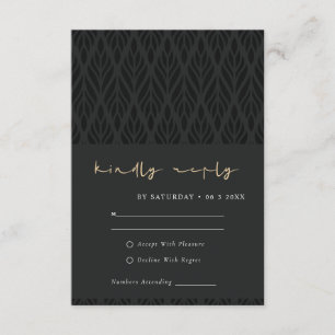 ELEGANT MODERN ART DECO BLACK GOLD WEDDING RSVP ENCLOSURE CARD