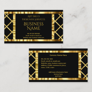 Elegant Modern Art Deco Crush Gold Black Business Card