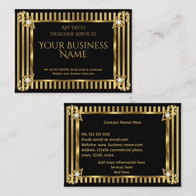 Elegant Modern Art Deco Gold Black Stripe Business Card (Front/Back)