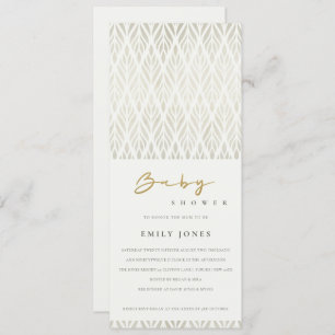 ELEGANT MODERN ART DECO WHITE SILVER BABY SHOWER INVITATION