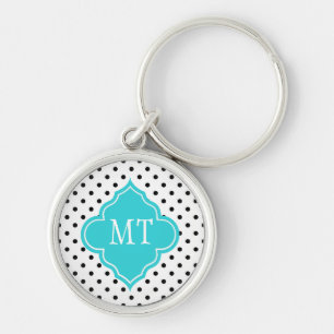 Elegant, modern B&W polka dots monogram Key Ring