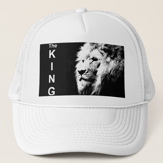 Elegant Modern B&W Pop Art Lion Head Template Trucker Hat (Front)