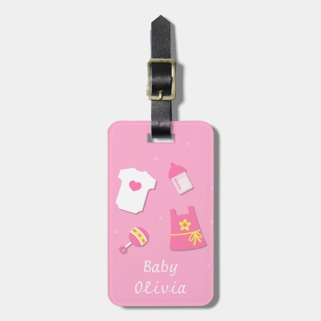 Elegant Modern Baby Girl Pink Luggage Tag (Front Vertical)