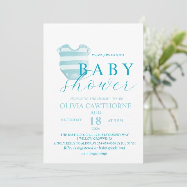 Elegant Modern  Baby Shower Boy Invitation (Standing Front)