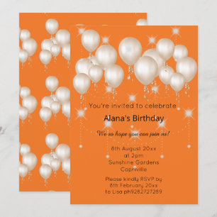 ELEGANT MODERN BALLOON BRIGHT ORANGE BIRTHDAY INVITATION