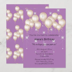 ELEGANT MODERN BALLOON PURPLE BIRTHDAY INVITATION