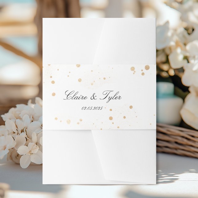 Elegant Modern  Band White and Gold Splashes Invitation Belly Band (Elegant Modern Band White and Gold Splashes Invitation Belly Band with your names and date.)