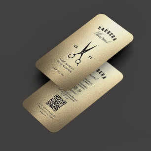 Elegant Modern Barber Barbershop Gold Scissors Business Card