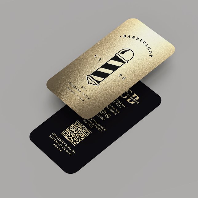 Elegant Modern Barbershop Faux Gold Barber Pole Business Card (Elegant Modern Barbershop Black Gold Barber Pole Business Card
)