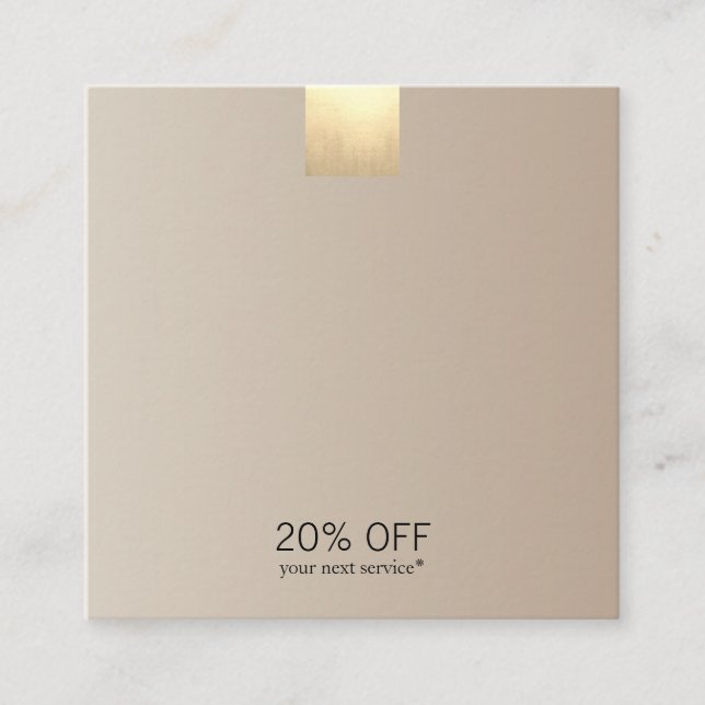 Elegant Modern Beige Gradient Gold Accent Discount Square Business Card (Front)