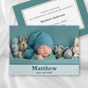 Elegant Modern Birth Announcement - Dusky Teal