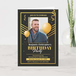 Elegant Modern Birthday Black Gold Party Custom Card