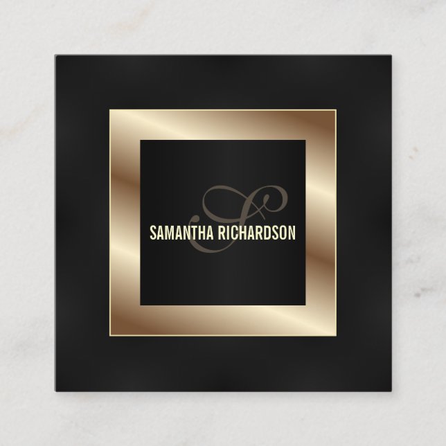 Elegant Modern Black And Faux Gold Script Square Business Card (Front)